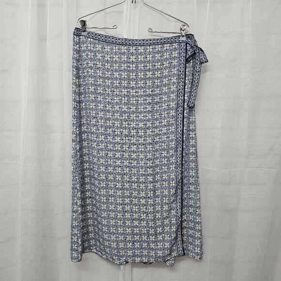 NWT Max Studio Blue White Geometric Midi Skirt Faux Wrap Boho XL - Picture 1 of 11